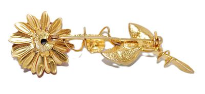 Beautiful FLOWER BROOCH (2¾" x 1") - Marked "©TC" - with Deep Red Center Flower Stone, Gold & Red Colored...