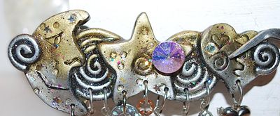 Large HEARTS, STARS & MOONS BROOCH (3¾" x 2¼") with Baubles and Dangles on a Black Enameled Setting