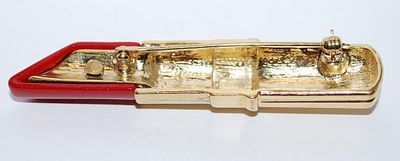 RED LIPSTICK BROOCH (2½" x ½") - Marked "TRIFARI"- with Gold Colored Holder and Gold Tone Setting