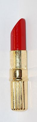 RED LIPSTICK BROOCH (2½" x ½") - Marked "TRIFARI"- with Gold Colored Holder and Gold Tone Setting