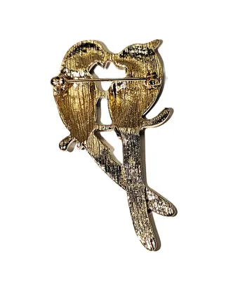 Pair of Enameled Blue & Green PARROTS BROOCH (2" x 1") with Gold Tone Feet and Branch Setting