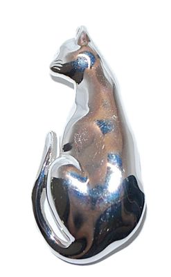 Bright & Shiny Silver Colored CAT BROOCH (1¾" x ¾" ) on a Silver Tone Setting