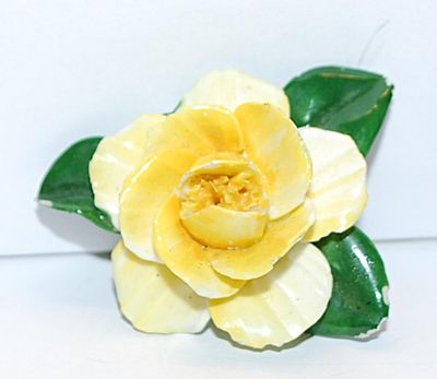Ceramic YELLOW FLOWER BROOCH (2" x2") - Marked "Adderley Floral" Made in ENGLAND