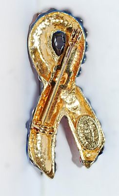Red, White & Blue ENCRUSTED RIBBON BROOCH (1½" x ¾") - Marked "Bellini by Formart" - on a Gold Tone Setting