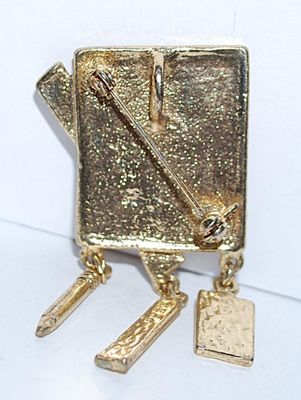 Vintage "ABC's" School +Teacher Combo PENDANT/BROOCH (3" x 1") with Rulers, Pencil & Calculator on a Gold...