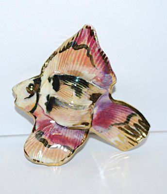 Large Ceramic ANGELFISH BROOCH (2¾" x 2½") with Multi-Color Body and a Silver Tone Pin