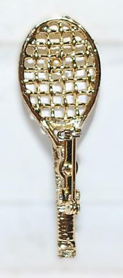 "Tennis Racket & Pearl" BROOCH (2" x ¾") on a Gold Tone Setting