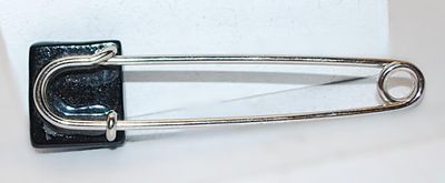 Large BLUE & AQUAMARINE Enamel Square PIN BROOCH (3" x ¾") on a Silver Tone "Safety Pin"