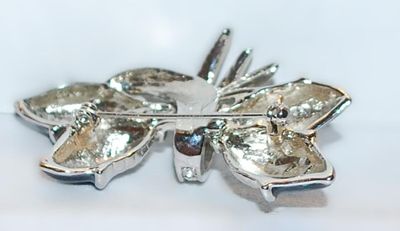 BLACK TULIPS Bouquet BROOCH (2¼" x 1½") with Jeweled Accents on a Silver Tone Setting
