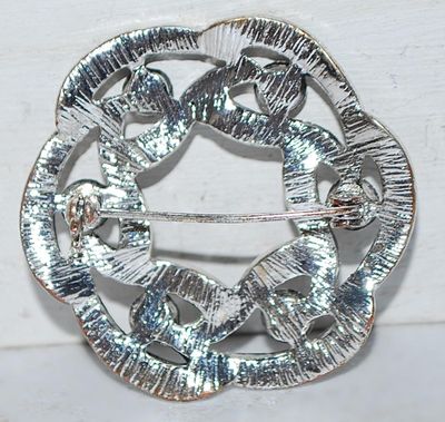 Circular Swirls of GRAY Stones BROOCH (1¾" Diam.) on a Silver Tone Setting