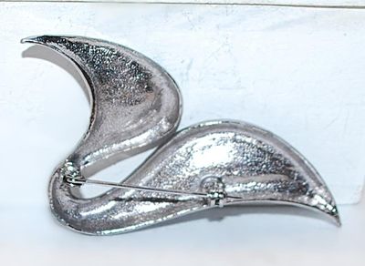 Silver Colored "Whale's Tail" BROOCH (3" x 1½") on a Silver Tone Setting
