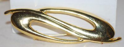 Double Gold Colored "Waves" BROOCH (3½" x 1") on a Gold Tone Setting