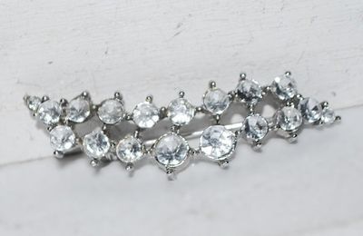 Clear Round 18 Stones BAR BROOCH (2" x ½") on a Silver Tone Setting