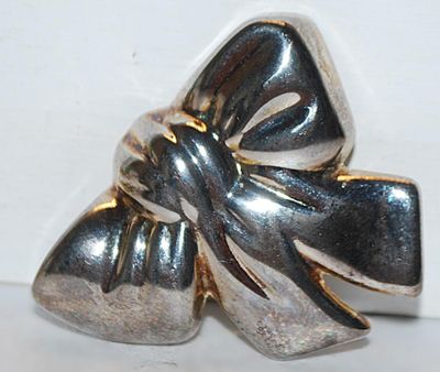 Solid Silver Color BOW BROOCH (2" x 1½") on a Silver Tone Setting