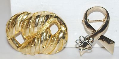 Collection of 2 Colored "Gold Chunky & Silver Bow" BROOCHES (1¾" to 1½")