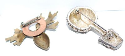 Collection of 2 BROOCHES - Silver Colored Potted Plant (1¾" x 1") & Pineapple Style with Stone and Leaves (1¾" x...