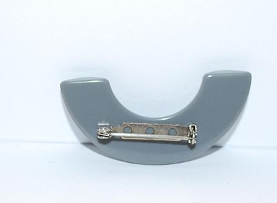 Half Circle GRAY ACRYLIC BROOCH (2" x 1") with Silver Tone Pin Setting