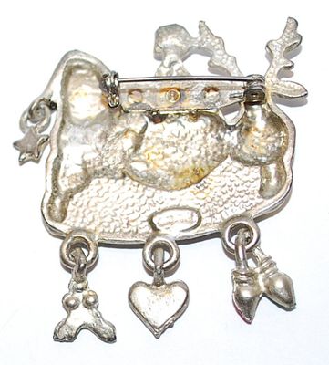 Santa, Reindeer & Snowman HOLIDAY BROOCH (2" x 1¾") "Friends are the best presents" on a Silver Tone Setting