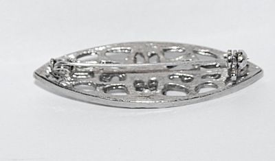 Small Elliptical Shaped Silver Color BROOCH (1½" x ½") with Same-Shape BLACK "Cabochon" Stone on a Silver Tone Setting