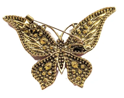 **NEW ARRIVAL** Very RED BUTTERFLY BROOCH (2½" x 2") with Red "Slender Marquise Cut" Accent Stones on a Gold Tone...