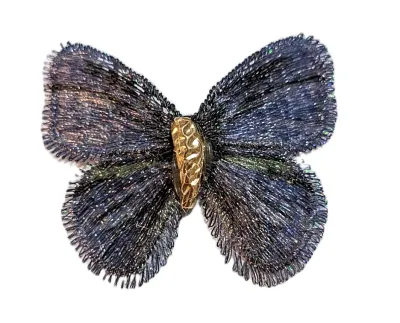 **NEW ARRIVAL** Delicate BLUE "SOFT WING" BUTTERFLY BROOCH (2" x 2") with "Cloth" Wings and Gold Colored...