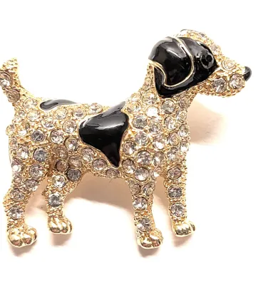 **NEW ARRIVAL** All Jeweled BLACK EAR DOG BROOCH (1½" x 1¼") with Black Nose, Gold Paws and Black "Saddle" on a Gold...