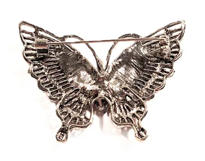 **NEW ARRIVAL** Medium Size RED JEWELED BUTTERFLY BROOCH (2" x 1½") with Rows of Red Stones and Silver Colored Wings on a...