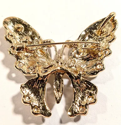 **NEW ARRIVAL** Beautiful Multicolored Jeweled BUTTERFLY BROOCH (2" x 1¾") with Enameled Green, Blue and Amber Colored Wings...