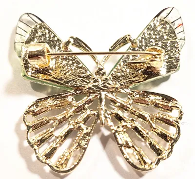 **NEW ARRIVAL** GREEN Acrylic WINGS BUTTERFLY BROOCH (1½" x 1¼") with Clear Baguette Stones Lower Wings on a Gold Tone Setting