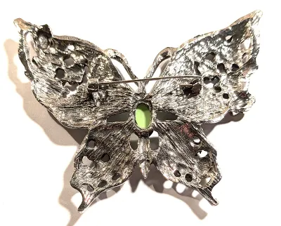 **NEW ARRIVAL** LARGE Beautiful Multicolor FLOWER BUTTERFLY BROOCH (3½" x 3") with Purple Wings Adorned with Colored Flowers...