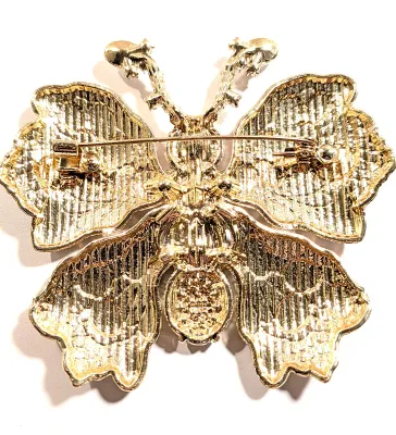 **NEW ARRIVAL** Beautiful Large Ceramic PINK & BLUE BUTTERFLY BROOCH (3" x 2¾") with Pink, Yellow and Blue Ovals, Clear...