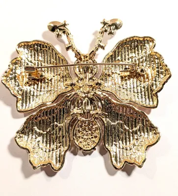 **NEW ARRIVAL** Beautiful Large Ceramic VERY RED BUTTERFLY BROOCH (3" x 2¾") with Red Ovals, Clear Stones Body &...