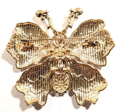 **NEW ARRIVAL** Beautiful Large Ceramic BLUE & WHITE BUTTERFLY BROOCH (3" x 2¾") with Blue and White Flowers, Clear Stones...