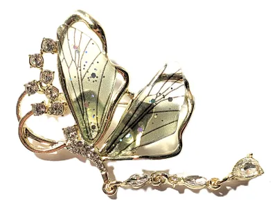 **NEW ARRIVAL** Beautiful Transparent Acrylic GREEN Winged Side-View BUTTERFLY BROOCH (1½" x 1½") with Jeweled Feelers and...