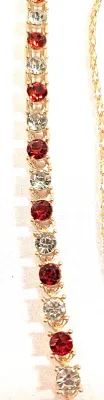 *NEW ARRIVAL* RED Colored Bejeweled OVAL STONE JEWELRY SET/NECKLACE (17" L + Clear Stones Surround+Gold Tone Interlocking Links...