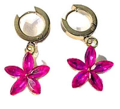 *** NEW ARRIVAL *** MAGENTA COLORED 5 PETAL FLOWER JEWELRY SET -"Marked STAINLESS STEEL"-with NECKLACE (14" L + PENDANT +...