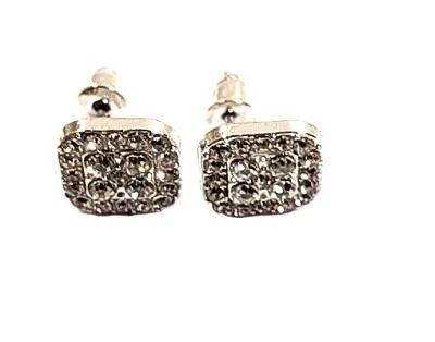 *** NEW ARRIVAL *** DELICATE Jeweled SILVER COLORED JEWELRY SET with NECKLACE (18" L, Jeweled SQUARE PENDANT, Silver Tone Small...