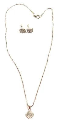 *** NEW ARRIVAL *** DELICATE Jeweled SILVER COLORED JEWELRY SET with NECKLACE (18" L, Jeweled SQUARE PENDANT, Silver Tone Small...