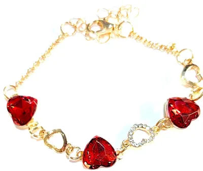 *** NEW ARRIVAL *** DOUBLE RED HEART STONES JEWELRY SET (NECKLACE (15" L + "Bowtie" PENDANT + Gold Tone Chain/Lobster...