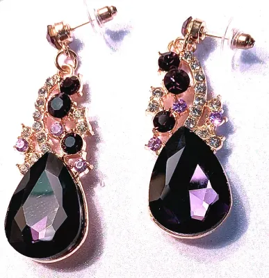 *** NEW ARRIVAL *** Showy Deep PURPLE TEARDROP and JEWELED SWIRLS JEWELRY SET with Choker NECKLACE (14" L + Gold Tone Chain/Lobster...