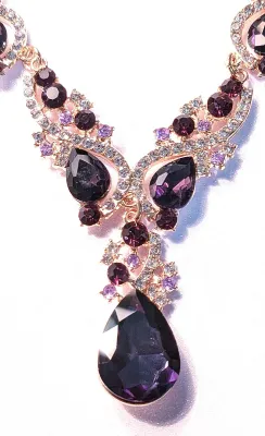 *** NEW ARRIVAL *** Showy Deep PURPLE TEARDROP and JEWELED SWIRLS JEWELRY SET with Choker NECKLACE (14" L + Gold Tone Chain/Lobster...