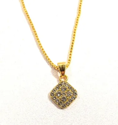 *** NEW ARRIVAL *** DELICATE Jeweled GOLD COLORED JEWELRY SET with NECKLACE (18" L, Jeweled SQUARE PENDANT, Gold Tone Small Links...