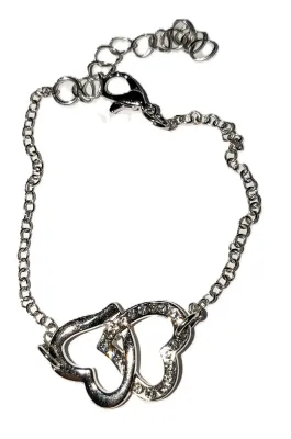 *** NEW ARRIVAL *** Silver Tone BEJEWELED DOUBLE INTELOCKING HEARTS JEWELRY SET with NECKLACE (15" L + Chain/Lobster Clasp) &...