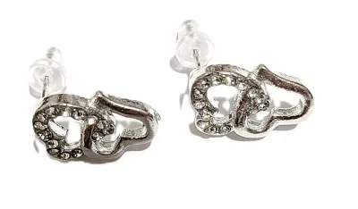 *** NEW ARRIVAL *** Silver Tone BEJEWELED DOUBLE INTELOCKING HEARTS JEWELRY SET with NECKLACE (15" L + Chain/Lobster Clasp) &...