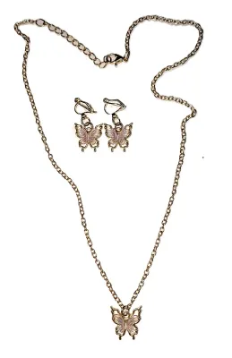 *** NEW ARRIVAL *** DELICATE PINK ACRYLIC BUTTERFLY JEWELRY SET with NECKLACE (20" L, Single Butterfly, Gold Tone Chain/Lobster...