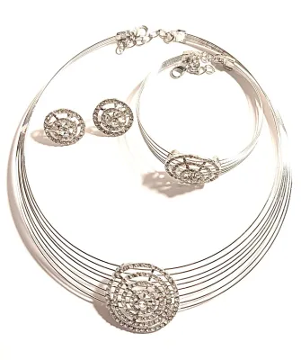 *** NEW ARRIVAL ***JEWELED "Stiff Choker" CIRCLE JEWELRY SET (NECKLACE (Wire 7"-9" Opening), BRACELET (2½"...