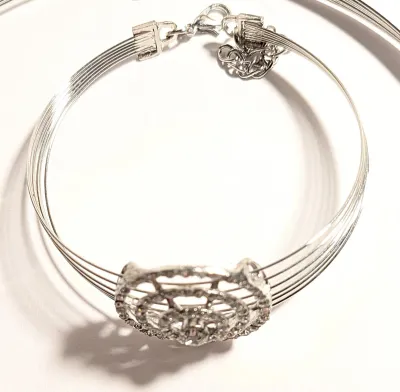 *** NEW ARRIVAL ***JEWELED "Stiff Choker" CIRCLE JEWELRY SET (NECKLACE (Wire 7"-9" Opening), BRACELET (2½"...