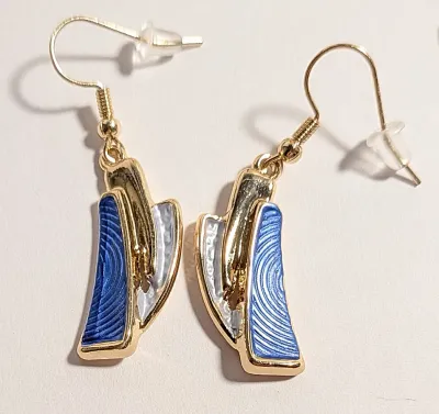 *** NEW ARRIVAL *** BLUE & Gold "ENAMEL SLICES" JEWELRY SET with Choker NECKLACE (12" L + Gold Tone Chain/Lobster...