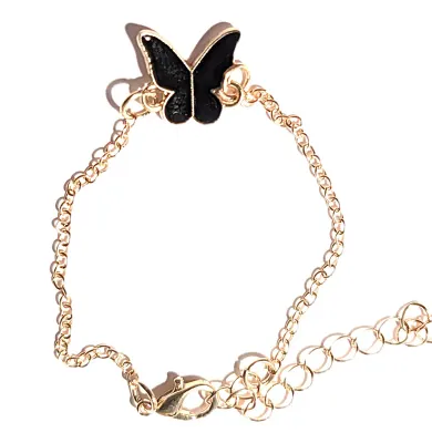 ***NEW ARRIVAL ***Enameled BLACK BUTTERFLY JEWELRY SET/NECKLACE (16" L+Gold Colored Edged Small Butterfly+Gold Tone...