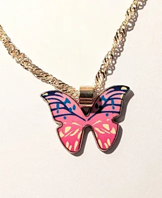 *** NEW ARRIVAL *** BLUE & PINK BUTTERFLY JEWELRY SET with NECKLACE (15" L + Gold Tone Chain/Clasp) & BRACELET (Butterfly +...